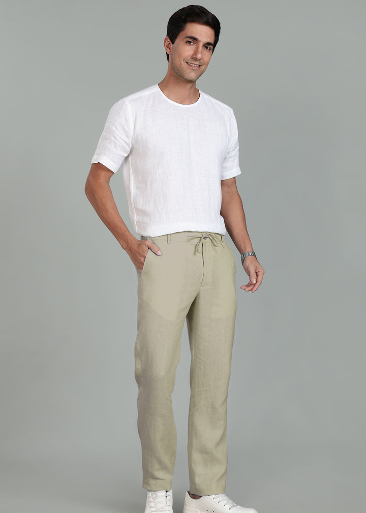 Theo - Linen Travel Pants - Artichoke Green