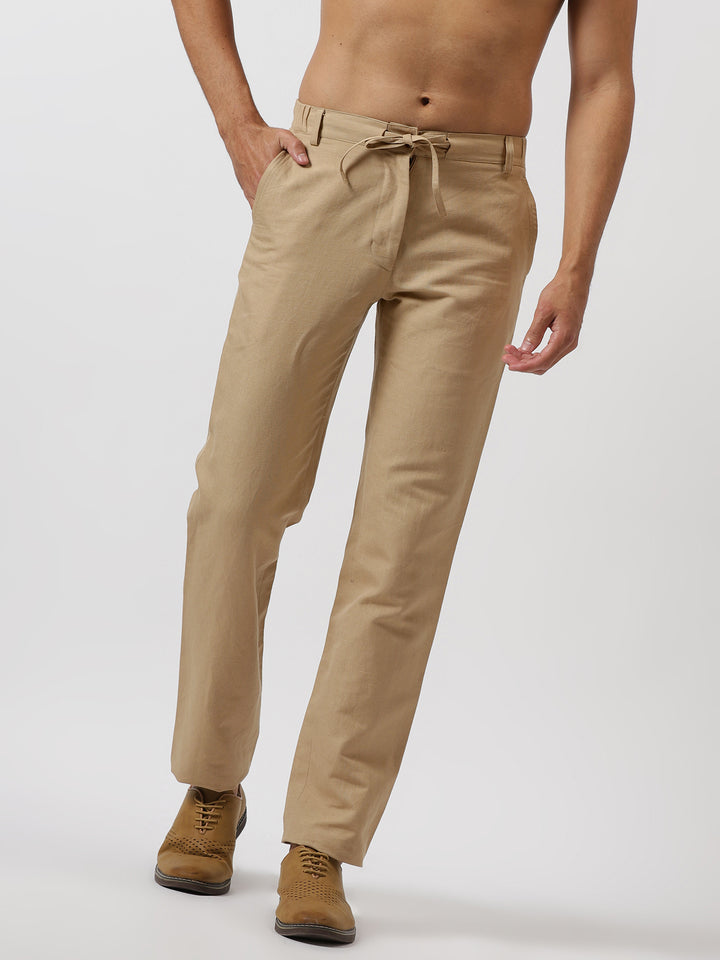 Theo - Linen Travel Pants - Cappuccino Beige