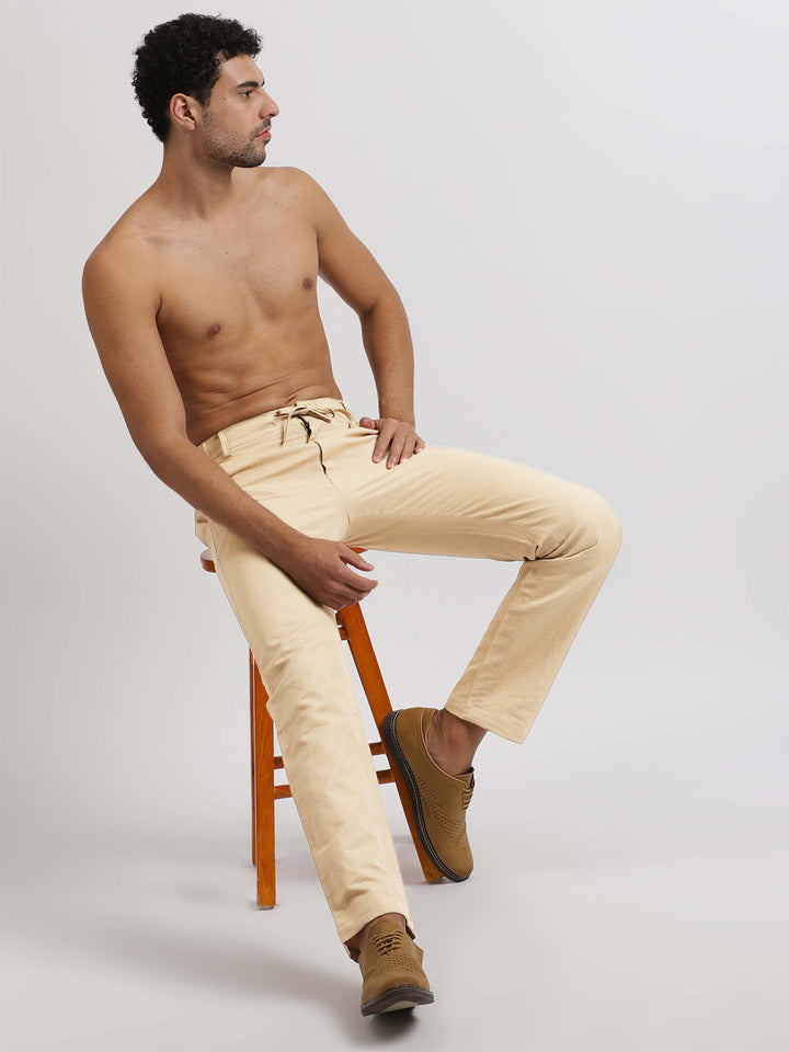 Theo - Linen Travel Pants - Cappuccino Beige