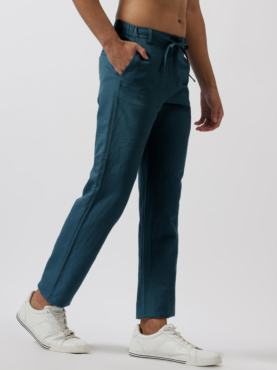 Theo - Linen Travel Pants - Deep Sea Blue