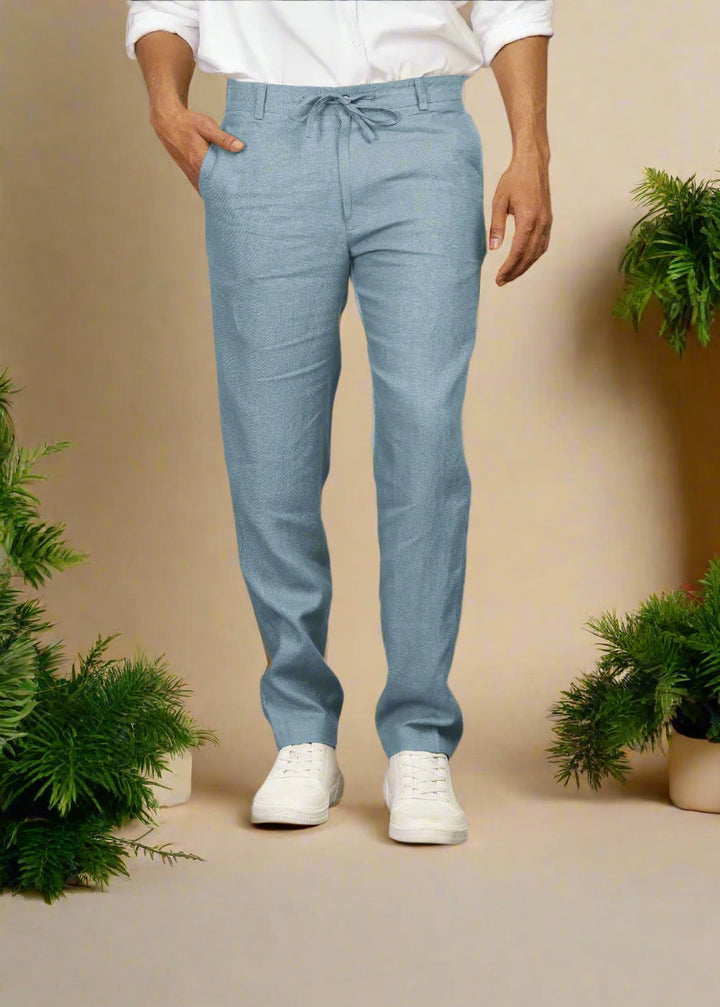 Theo - Linen Travel Pants - Light Blue Grey