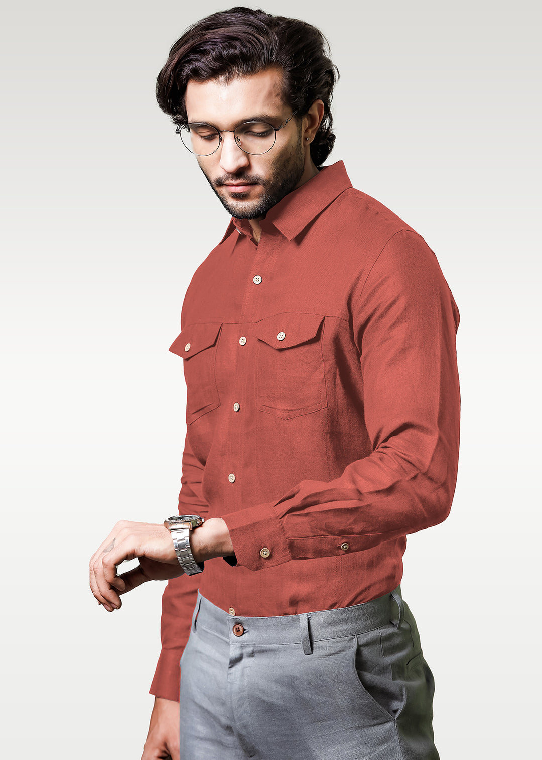 Red Double Pocket Men's Linen Shirt Linen Trail Red Double Pocket Men's Linen Shirt Linen Trail