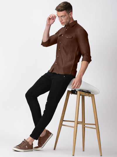 Coffee and Coal Look | Thomas Double Pocket Coffee Brown Shirt & Pure Black Trousers