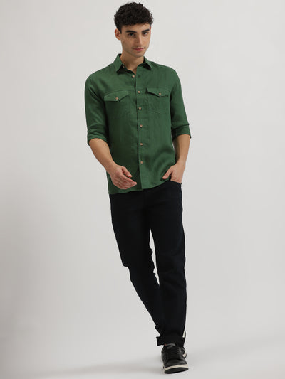 Forest Fever Look | Thomas Double Pocket Dark Green Shirt & Pure Black Trousers