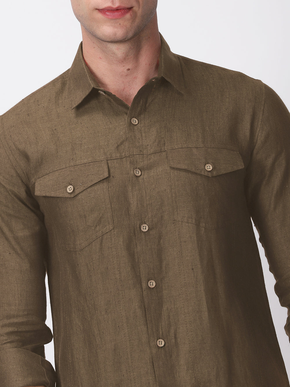 Thomas - Pure Linen Double Pocket Full Sleeve Shirt - Hazelnut Brown
