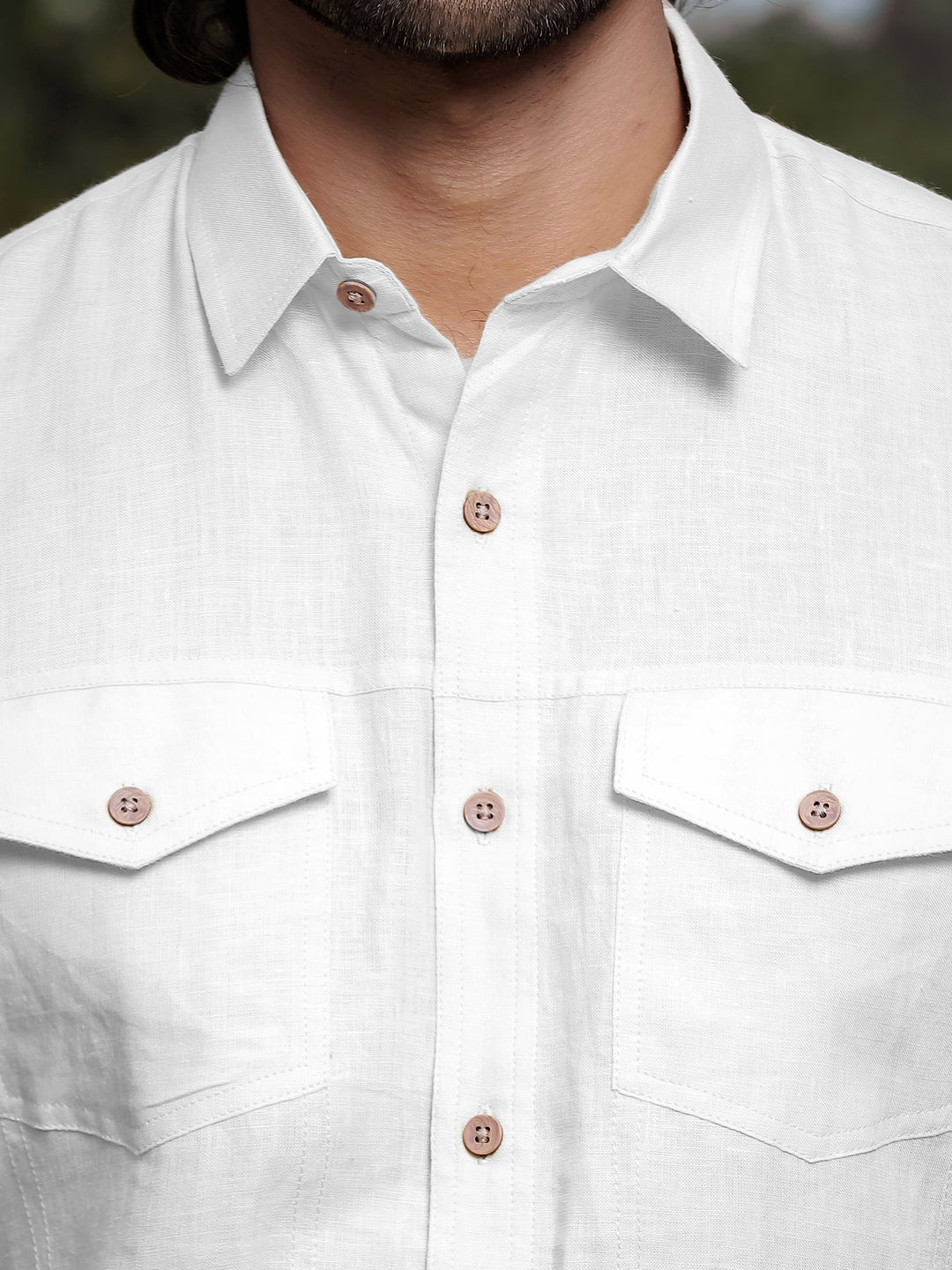 Thomas - Pure Linen Double Pocket Short Sleeve Shirt - White