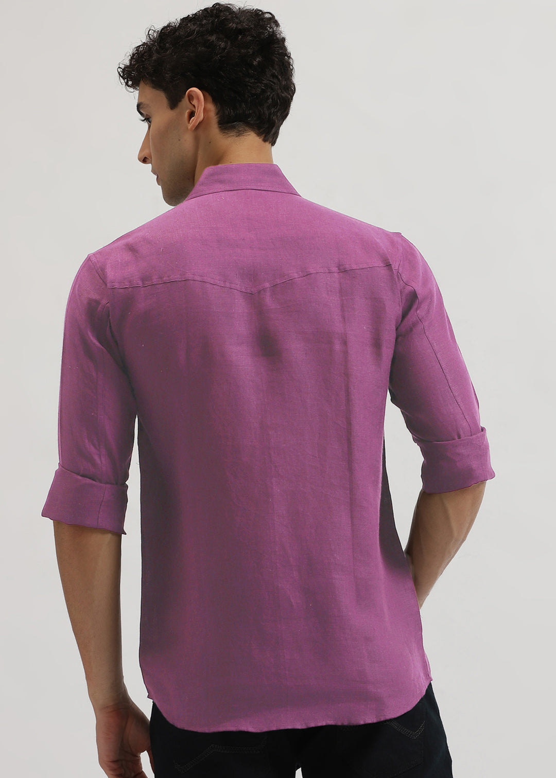 Thomas - Men's Pure Linen Double Pocket Full Sleeve Shirt - Berry Purple