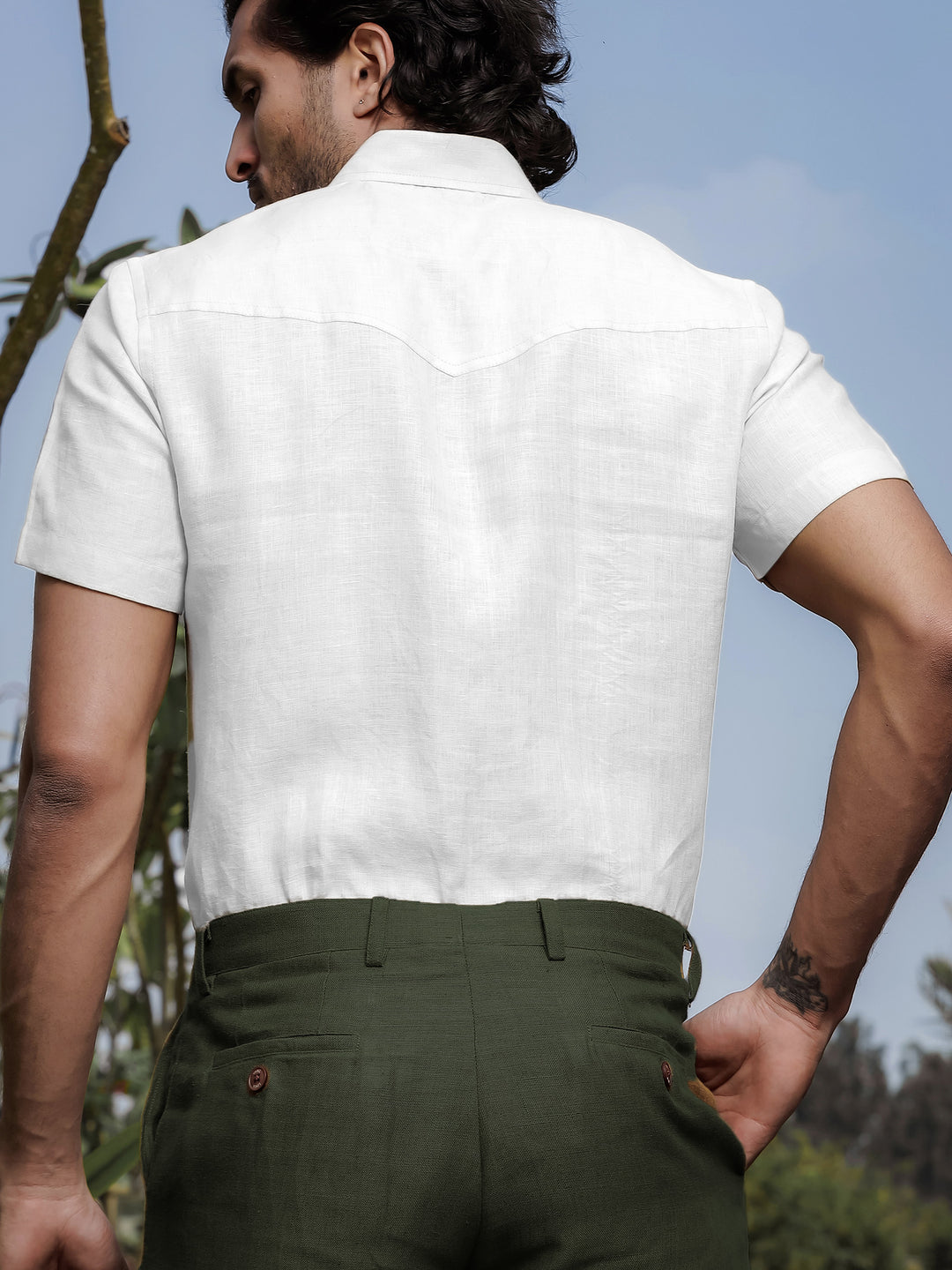 Thomas - Pure Linen Double Pocket Short Sleeve Shirt - White