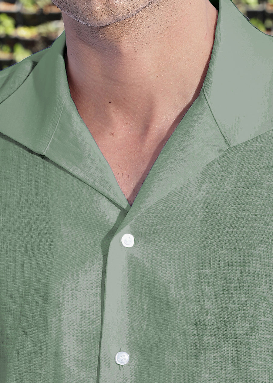Tom 100% Pure Linen Formal Shirt in Spring Green with Continental Collar crafted in 60 LEA