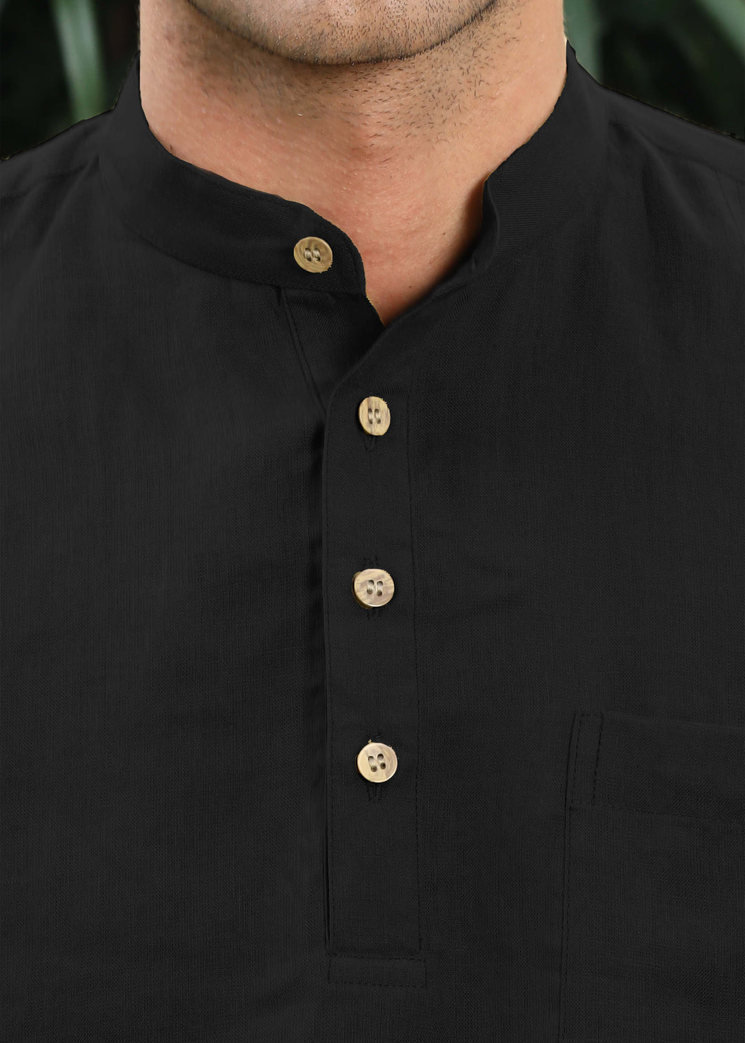 Trevor - Half Placket Pure Linen Full Sleeve Shirt - Black