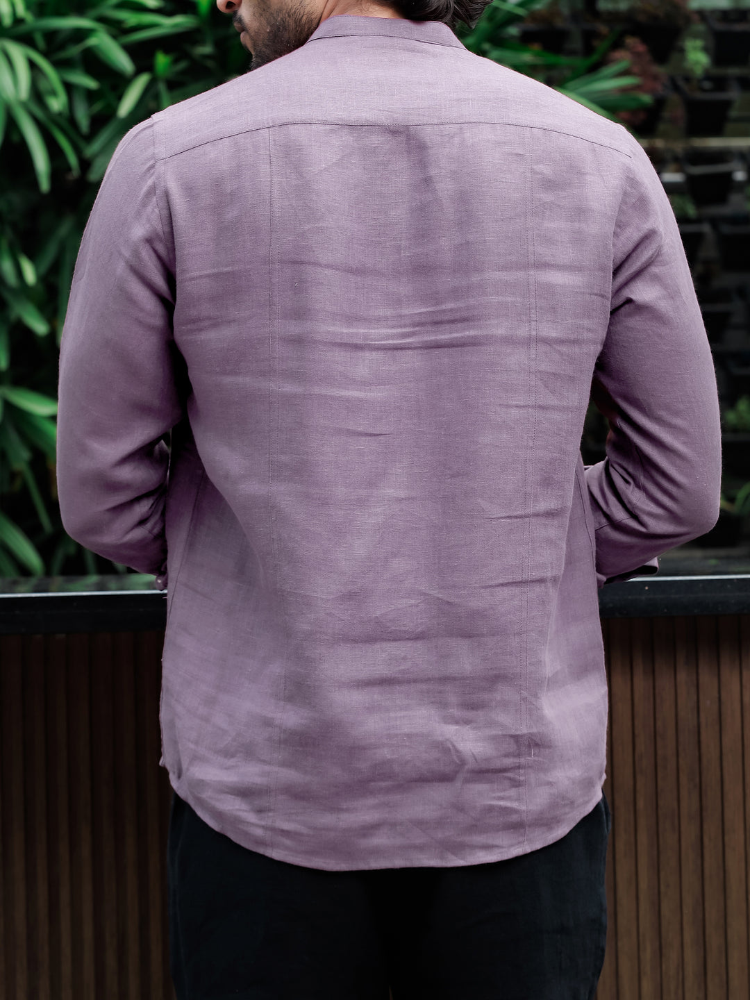 Trevor - Half Placket Pure Linen Full Sleeve Shirt - Misty Lilac