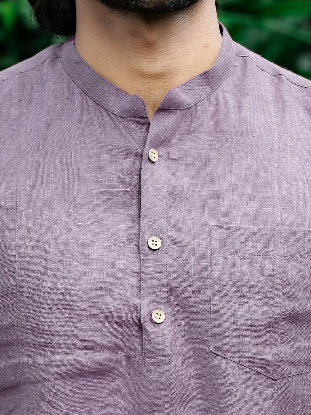Trevor - Half Placket Pure Linen Full Sleeve Shirt - Misty Lilac