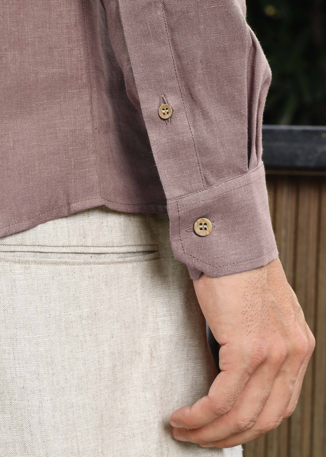 Trevor - Half Placket Pure Linen Full Sleeve Shirt - Toasted Brown