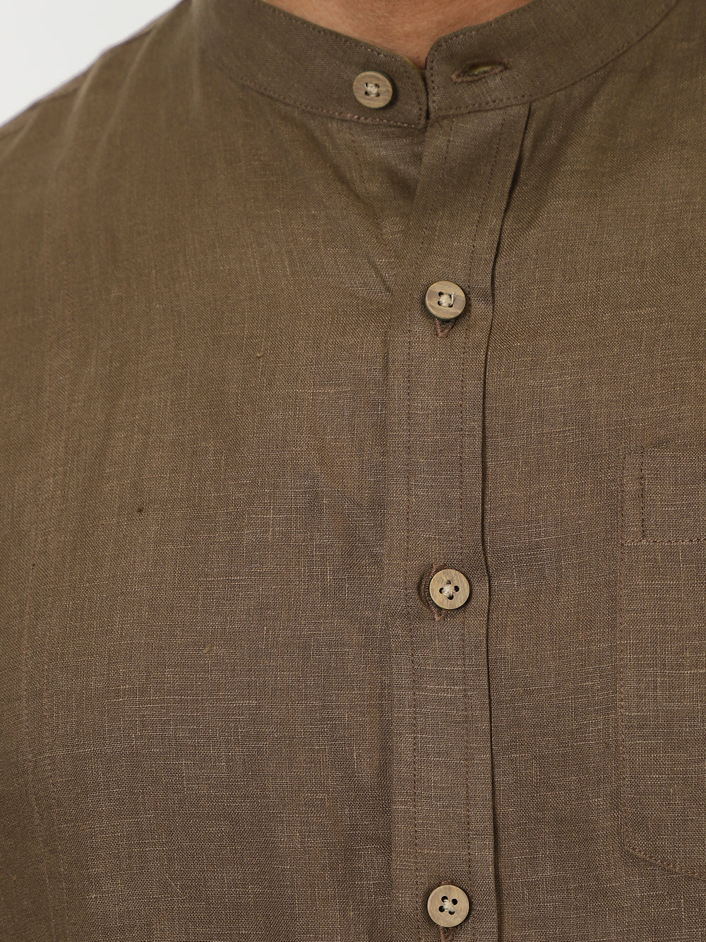 Trevor - Pure Linen Mandarin Collar Half Sleeve Shirt - Hazelnut Brown