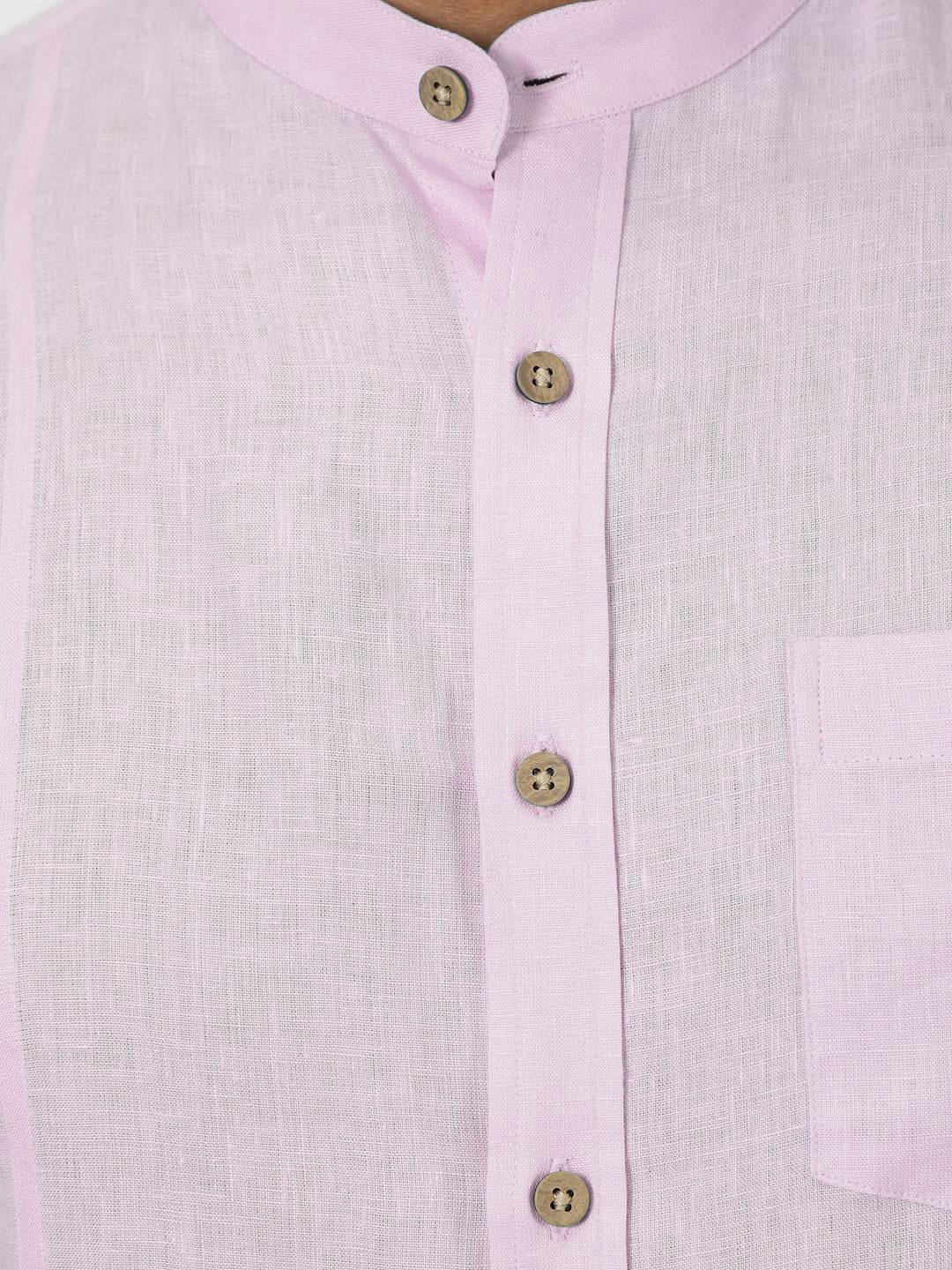 Trevor - Pure Linen Mandarin Collar Half Sleeve Shirt - Light Lilac Pink