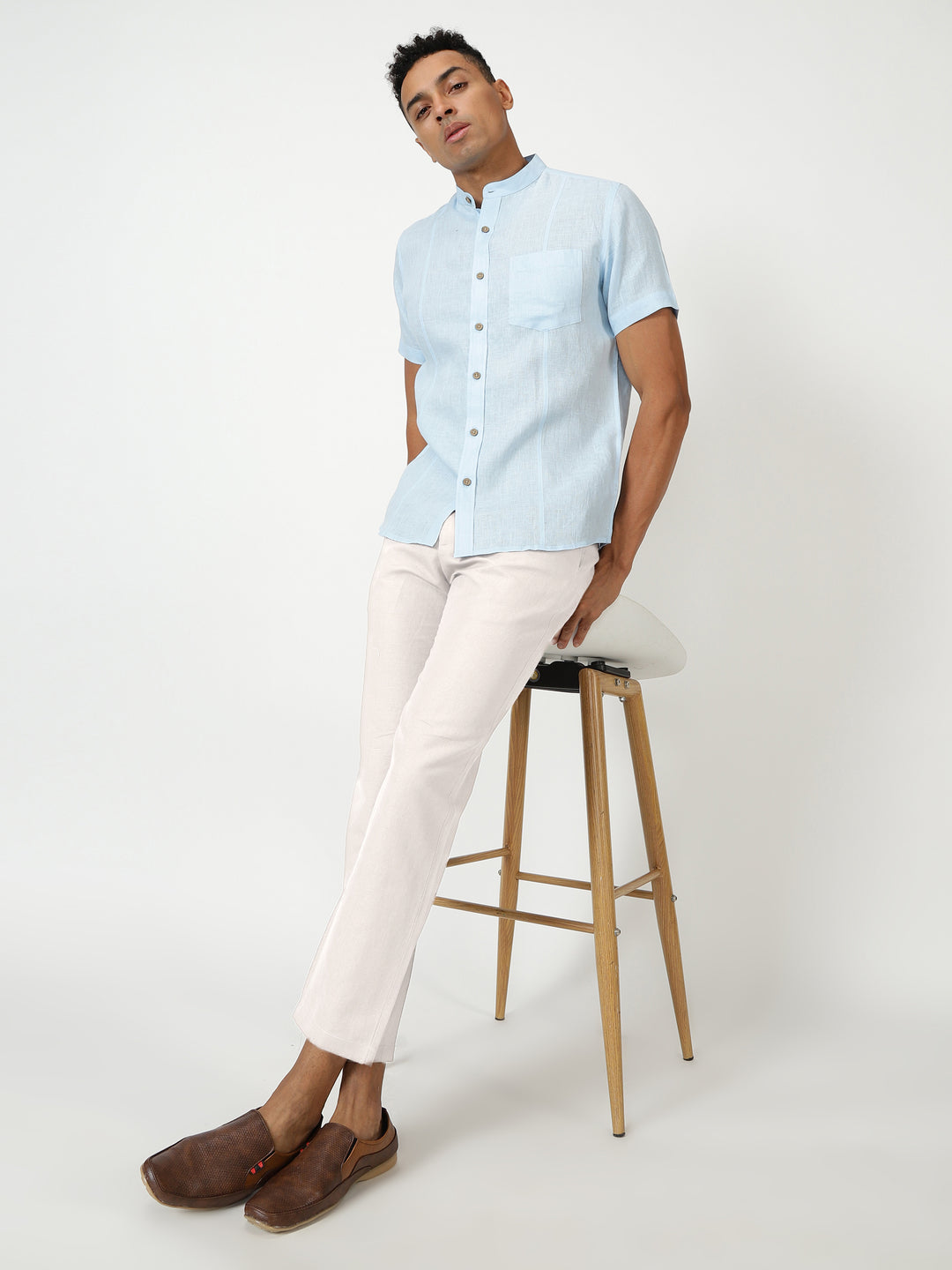 Blue Breeze Look | Trevor Cyan Blue Shirt & Pure White Trousers