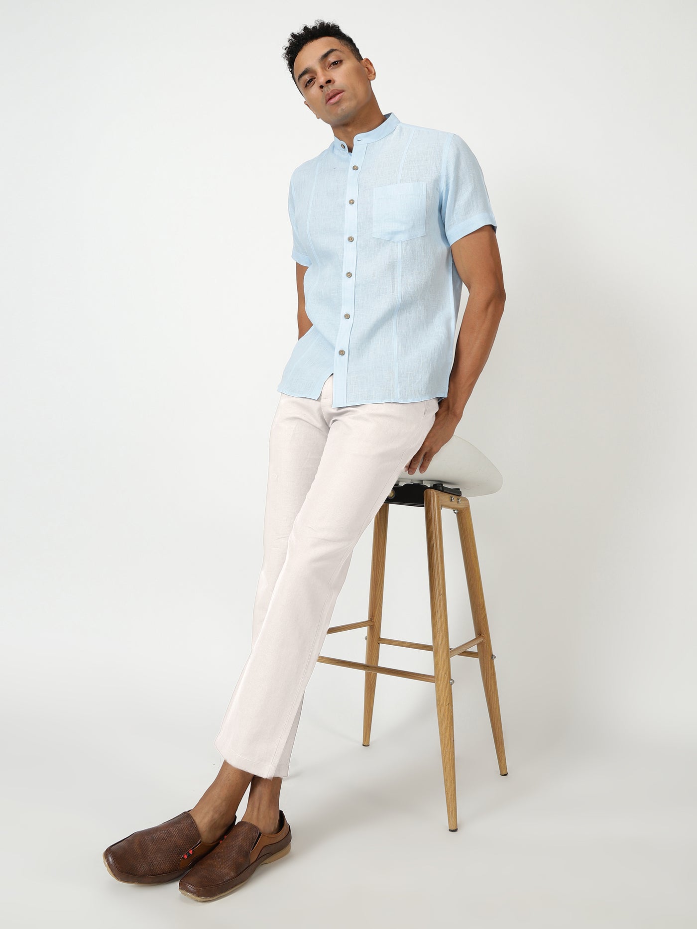 Blue Breeze Look | Trevor Cyan Blue Shirt & Pure White Trousers
