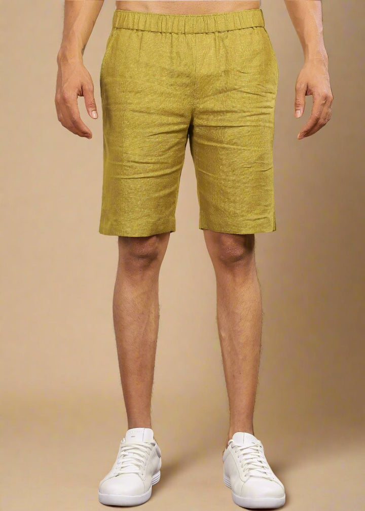 Trio Pure Linen Shorts & T-Shirt Co-ord Set | Sap Green