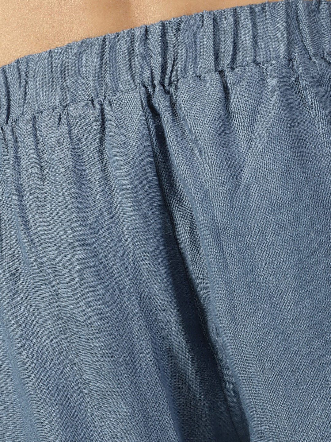 Veer Kurta Sets - Pure Linen Long Kurta with Mirror Work | Blue Grey