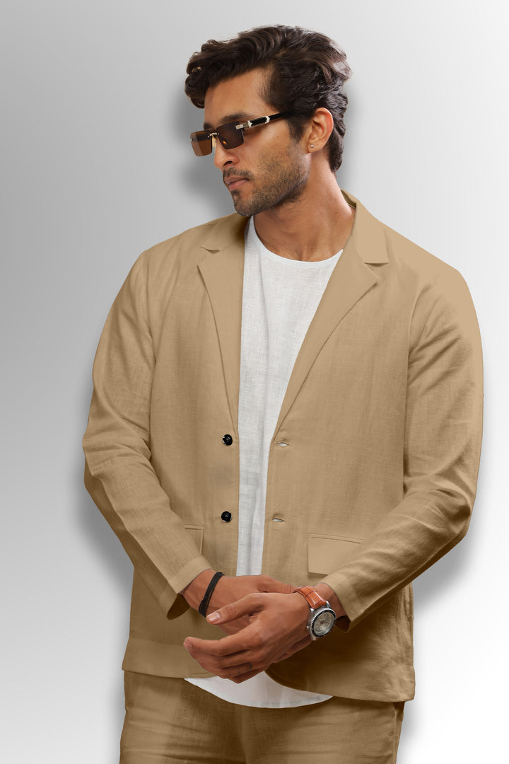 Wade - Deconstructed Pure Linen Jacket - Cappuccino Beige