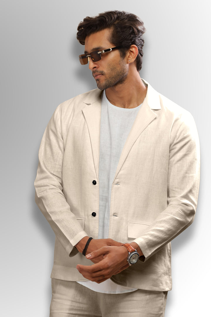 Wade - Deconstructed Pure Linen Jacket - Ecru