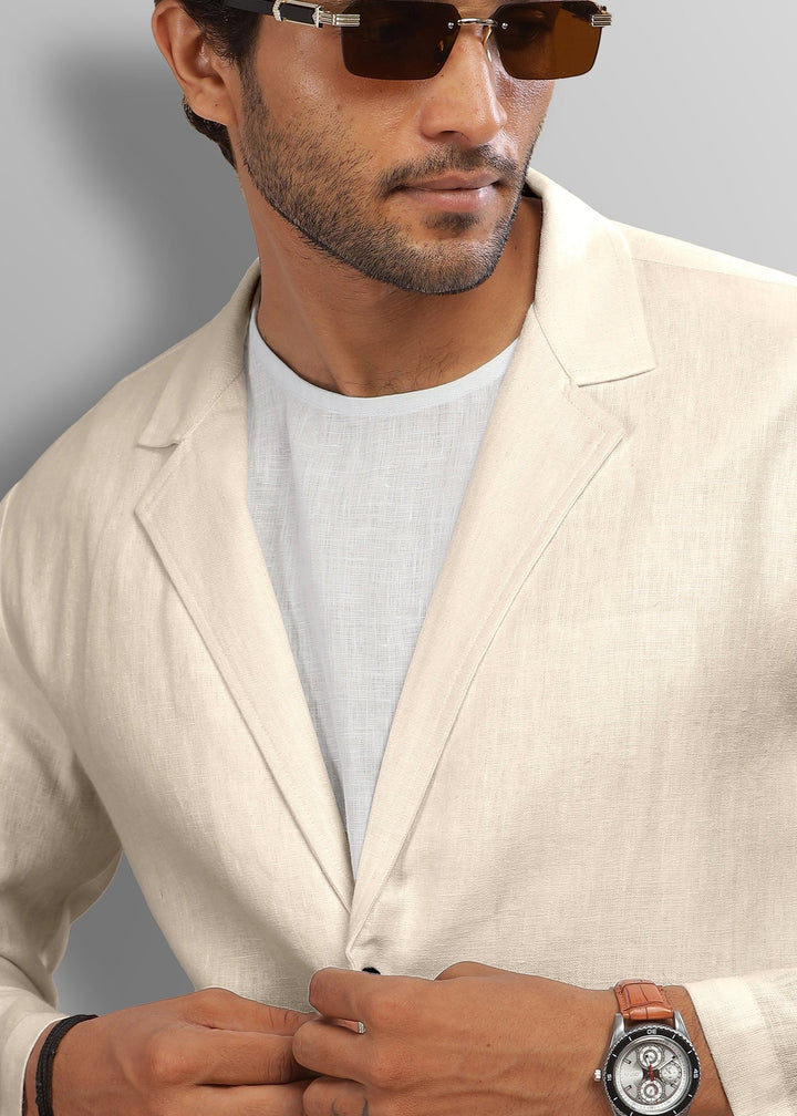 Wade - Deconstructed Pure Linen Jacket - Ecru