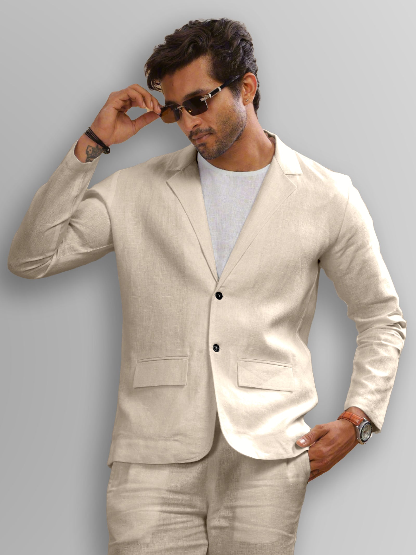 ARGUE MAILLE BLANCHE LINEN JACKETベージュレア‼️ Ecru Pure Linen Deconstructed Jacket for Men – Linen Trail
