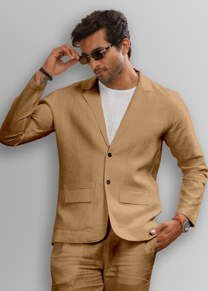 Wade - Deconstructed Pure Linen Jacket - Hazelnut Brown