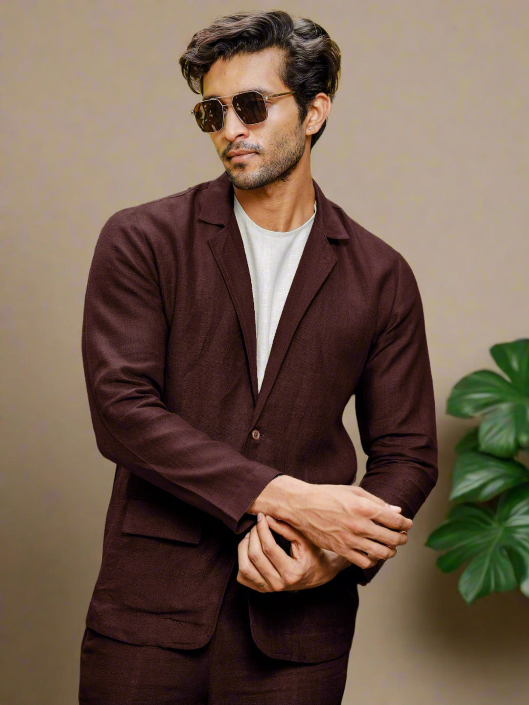 Wade - Deconstructed Pure Linen Jacket - Maroon