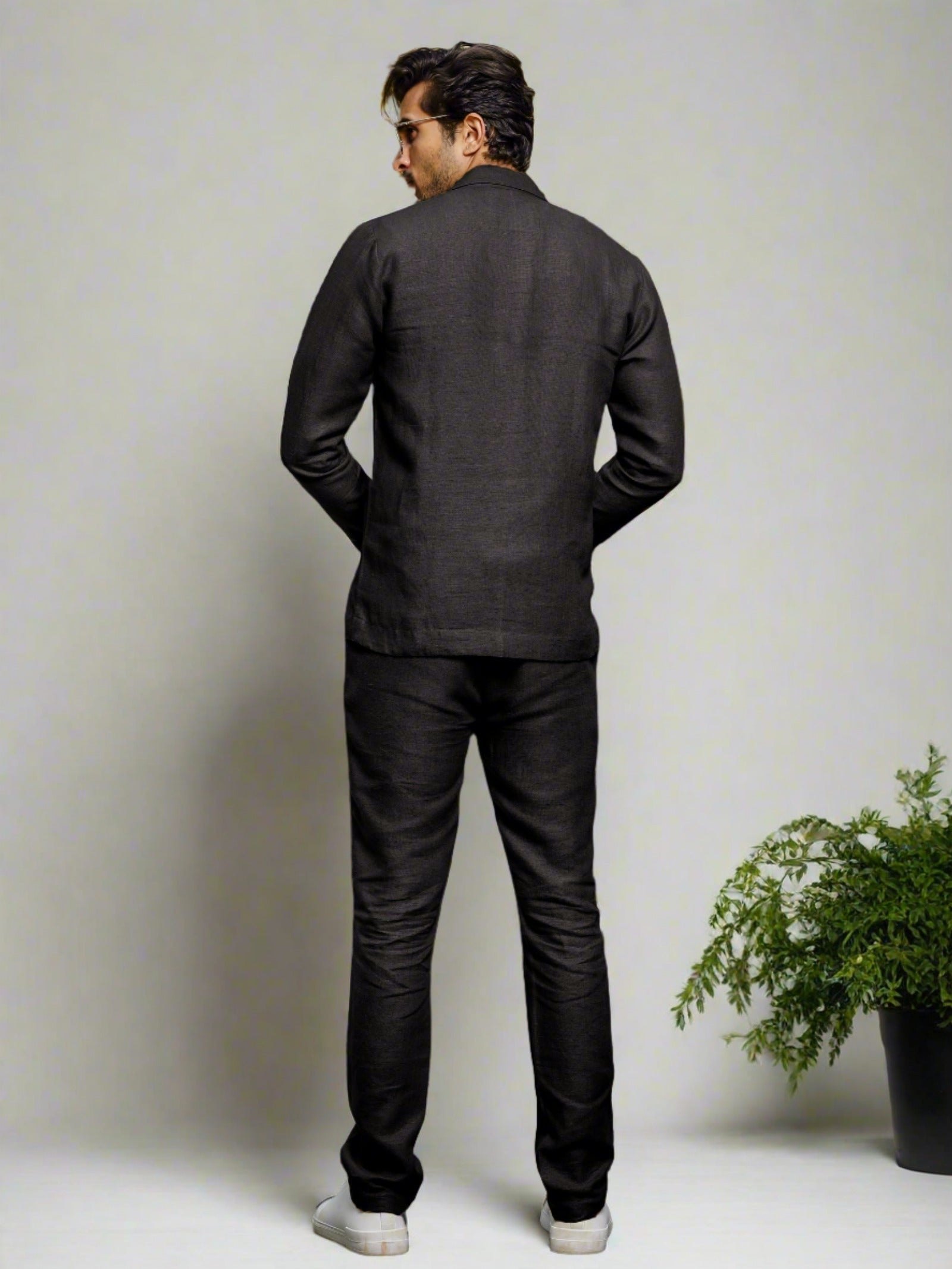 Black Pure Linen Deconstructed Jacket for Men – Linen Trail