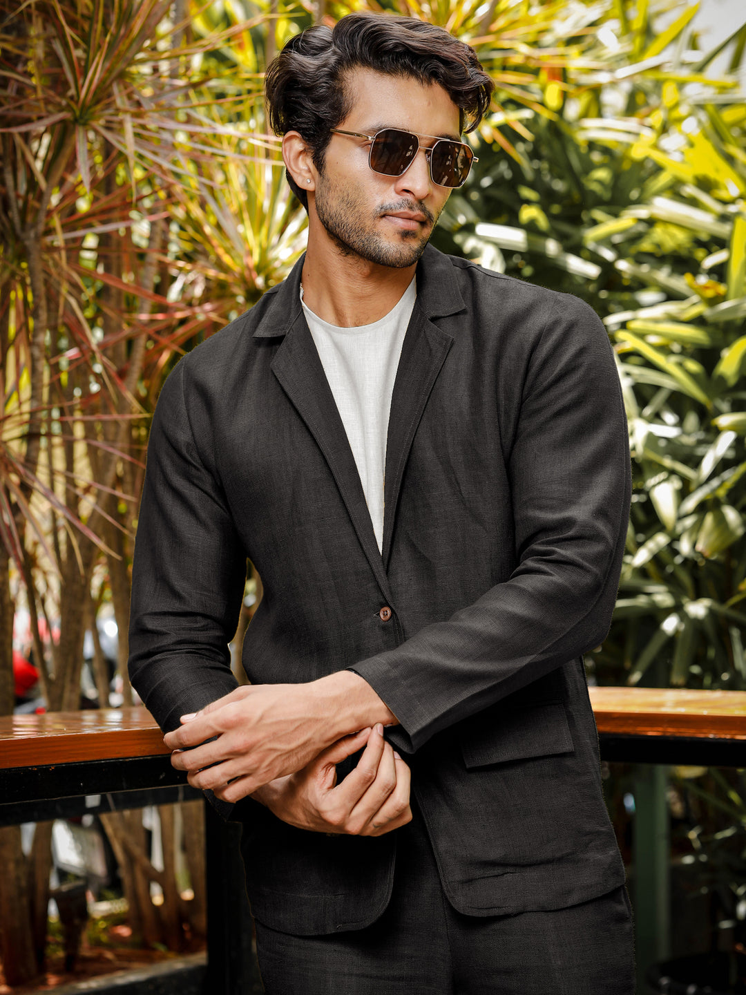 Black Pure Linen Deconstructed Jacket & Trouser Set