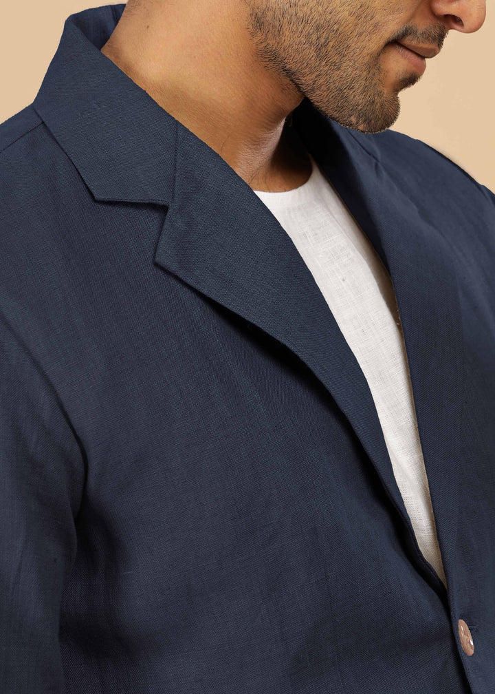 Wade - Deconstructed Pure Linen Jacket - Dark Blue