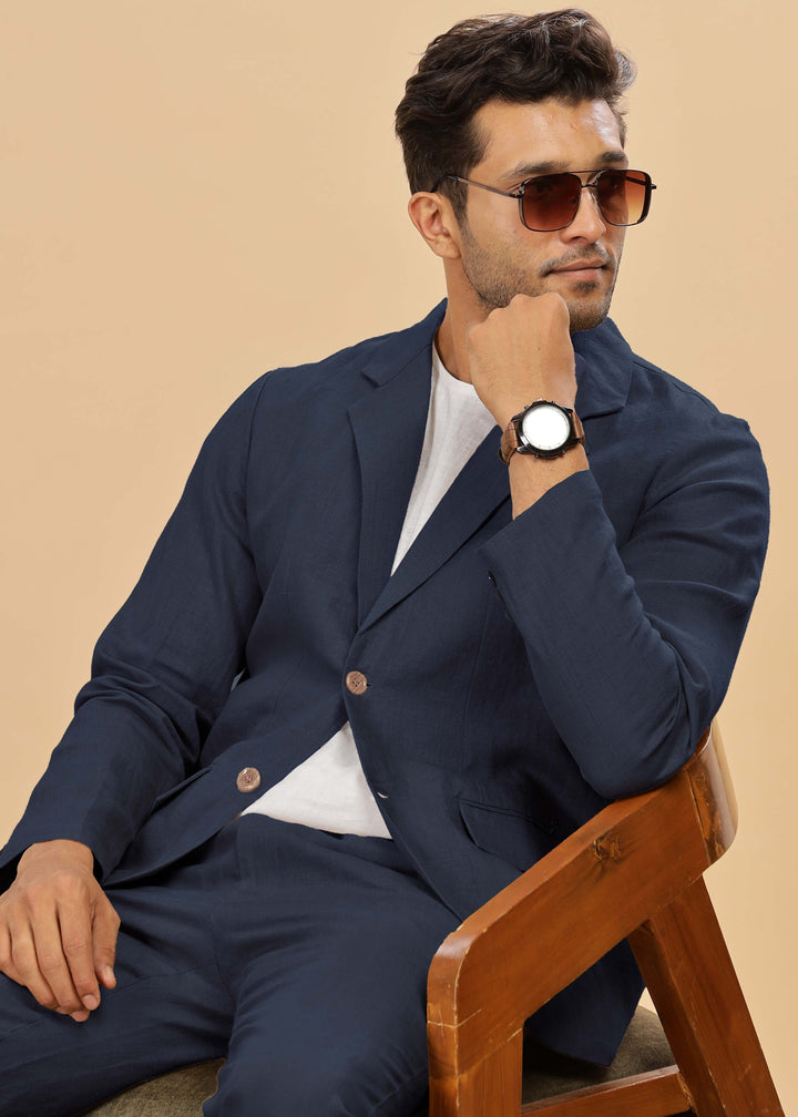 Wade - Deconstructed Pure Linen Jacket - Dark Blue
