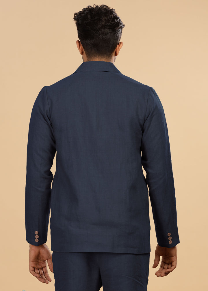 Wade - Deconstructed Pure Linen Jacket - Dark Blue