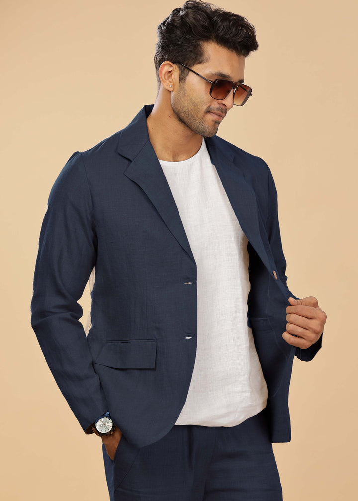 Wade - Deconstructed Pure Linen Jacket - Dark Blue