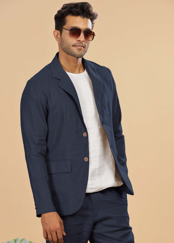 Wade - Deconstructed Pure Linen Jacket - Dark Blue