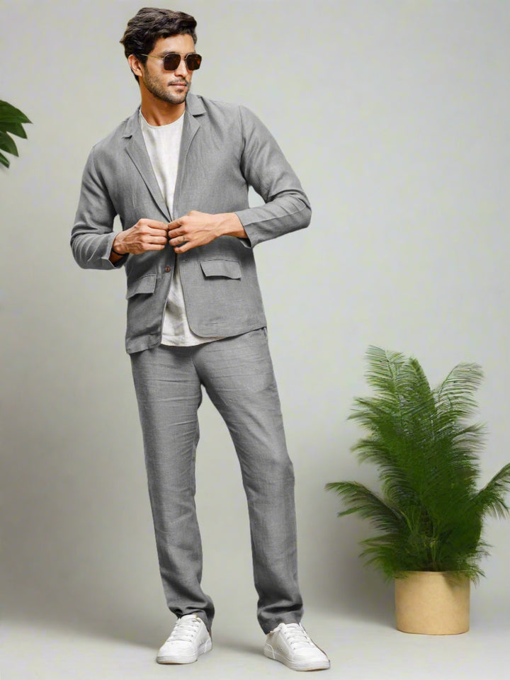 Steel Grey Deconstructed Jacket and Trouser Set