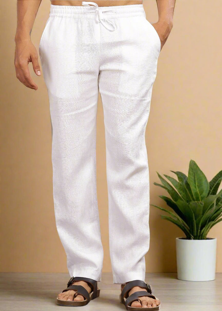 Kurta Pants - Pure Linen Kurta Pants For Men - White