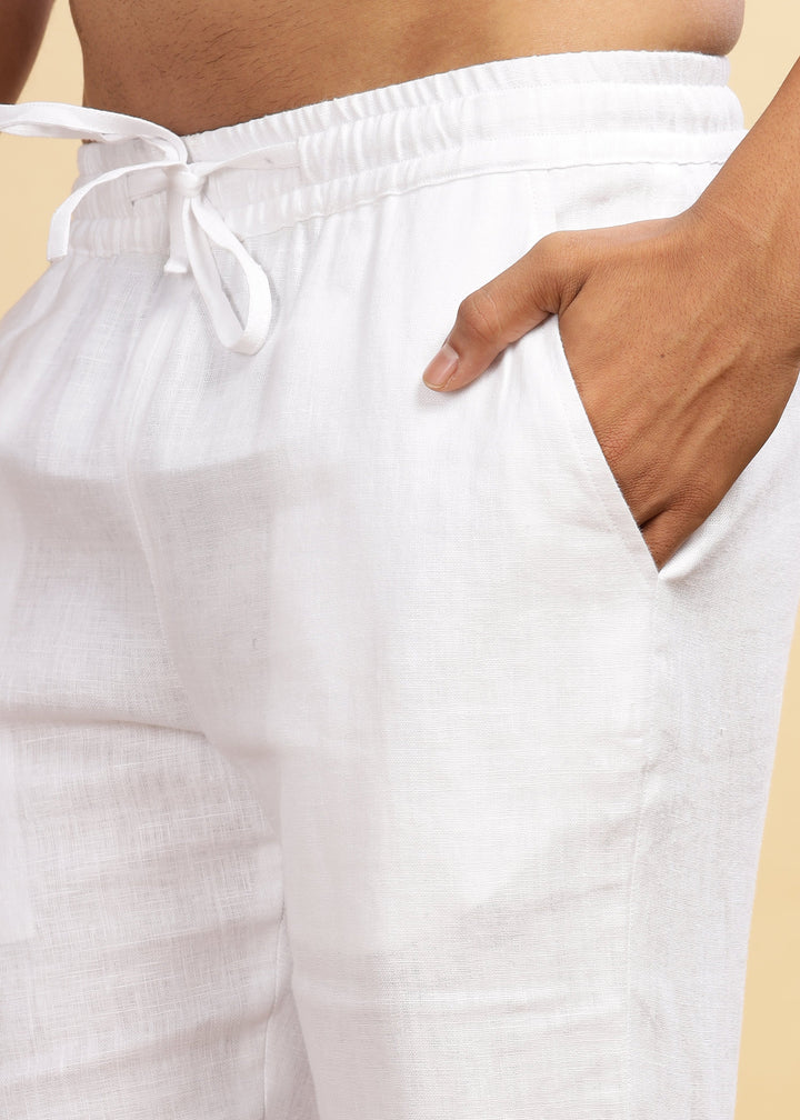 Kurta Pants - Pure Linen Kurta Pants For Men - White