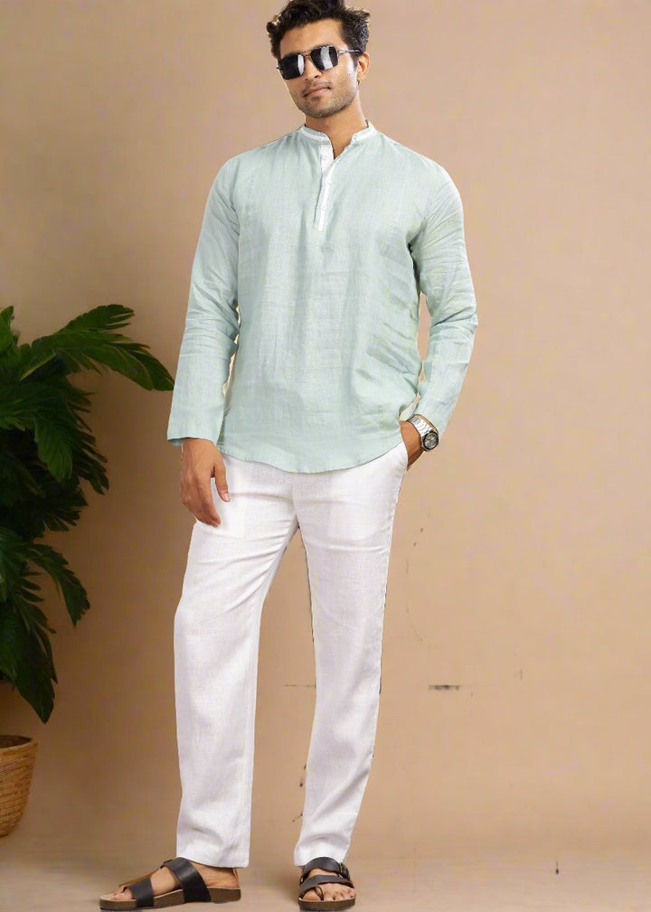 Kurta Pants - Pure Linen Kurta Pants For Men - White