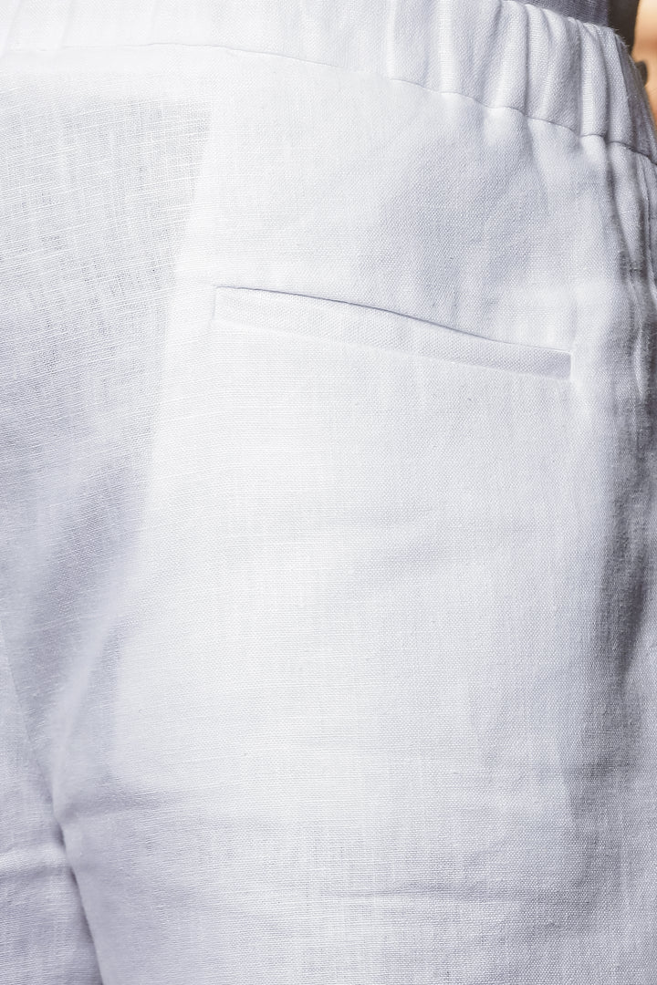 Draw String Pure Linen Shorts - White