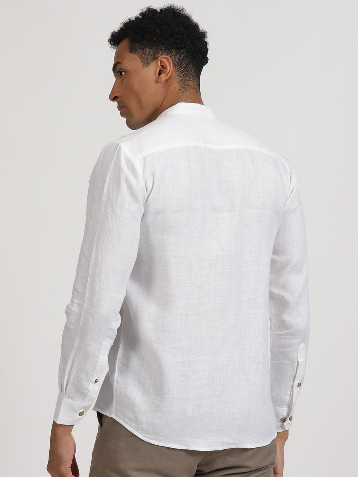 Wilson - Pure Linen Hand Embroidered Full Sleeve Shirt - White