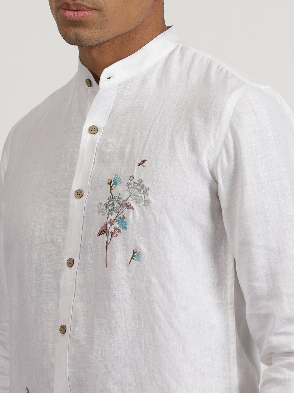 Wilson - Pure Linen Hand Embroidered Full Sleeve Shirt - White