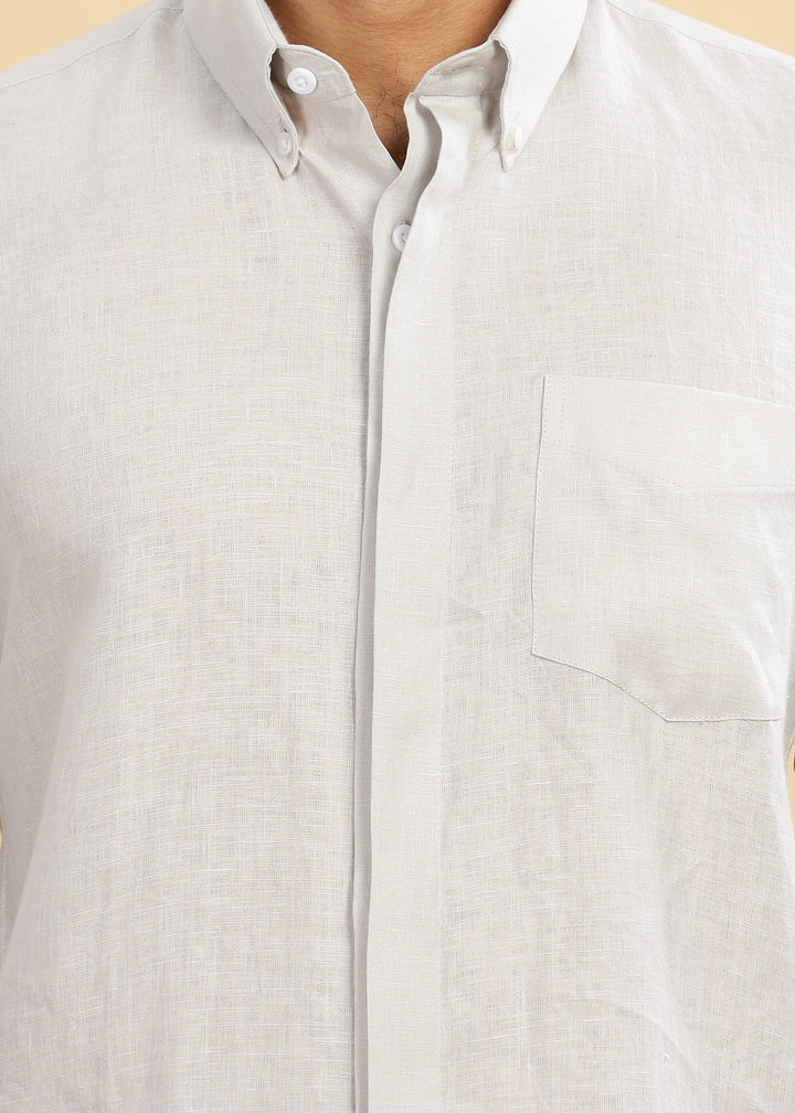 Winston - Pure Linen Button Down Full Sleeve Shirt with Concealed Placket - Light Grey