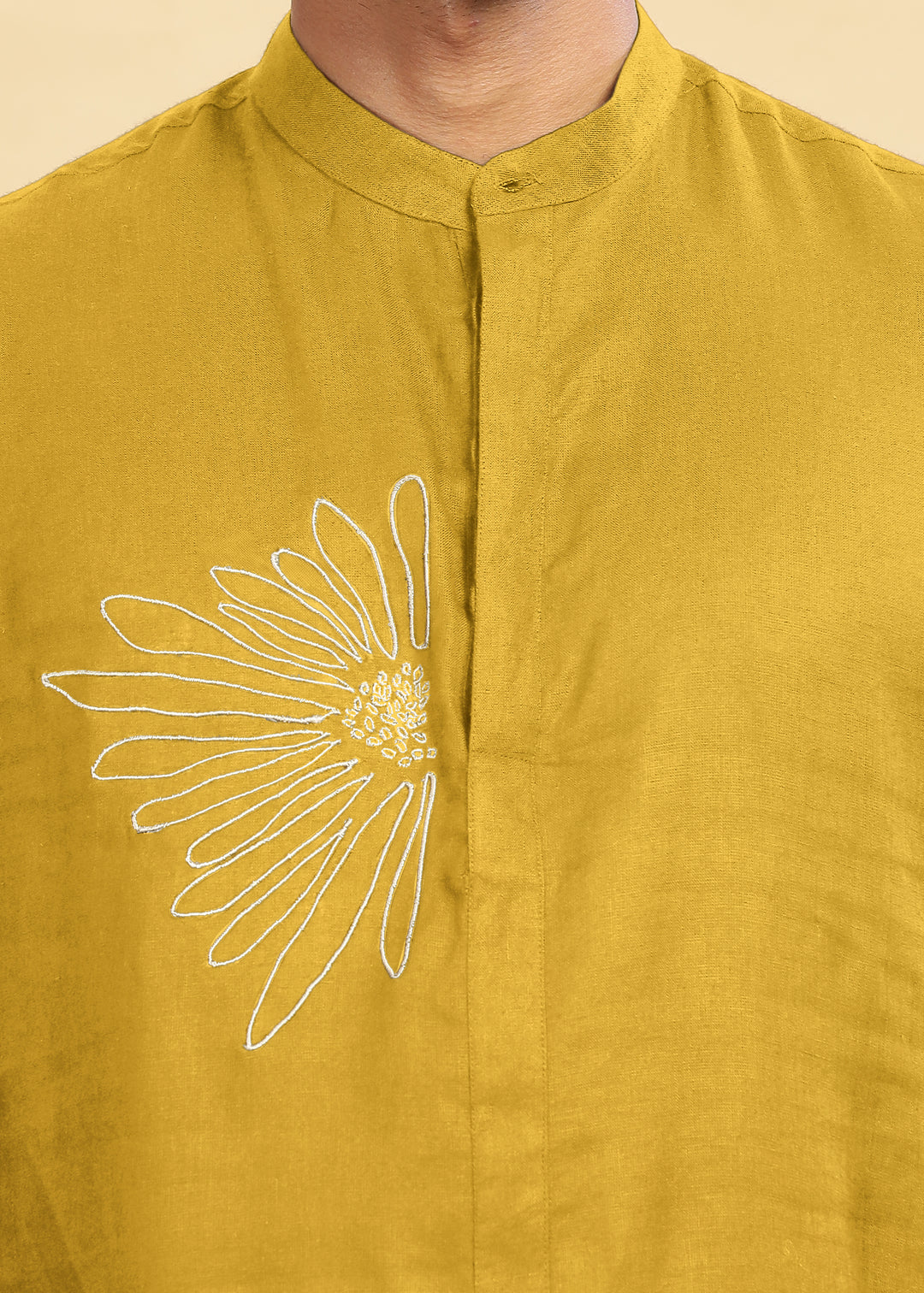 Yash Kurta - Pure Linen Long Kurta with Floral Embroidery | Sunburst Yellow