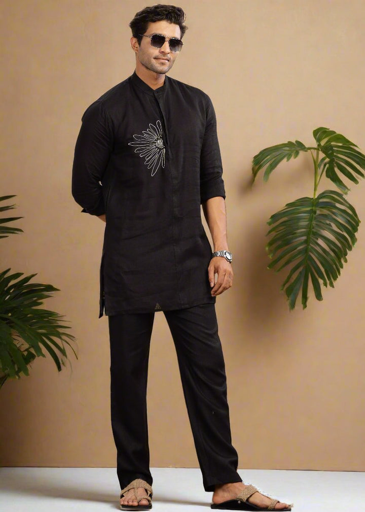 Kurta Pants - Pure Linen Kurta Pants For Men - Black