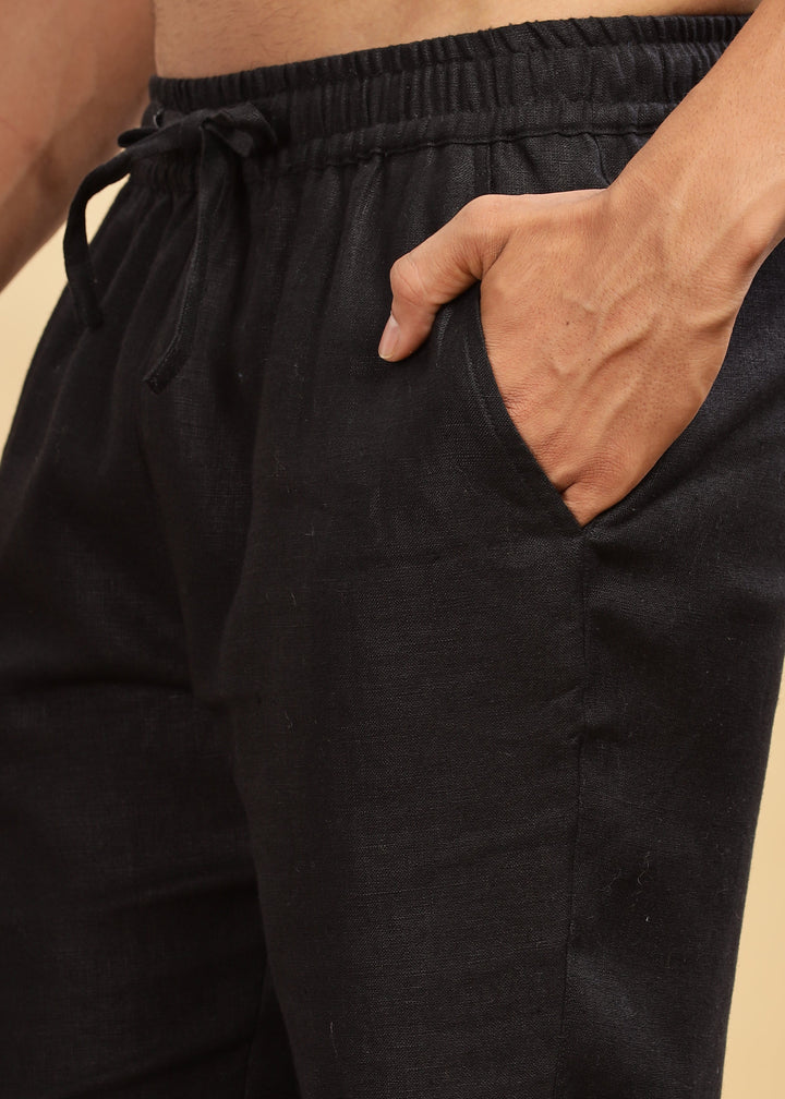 Kurta Pants - Pure Linen Kurta Pants For Men - Black