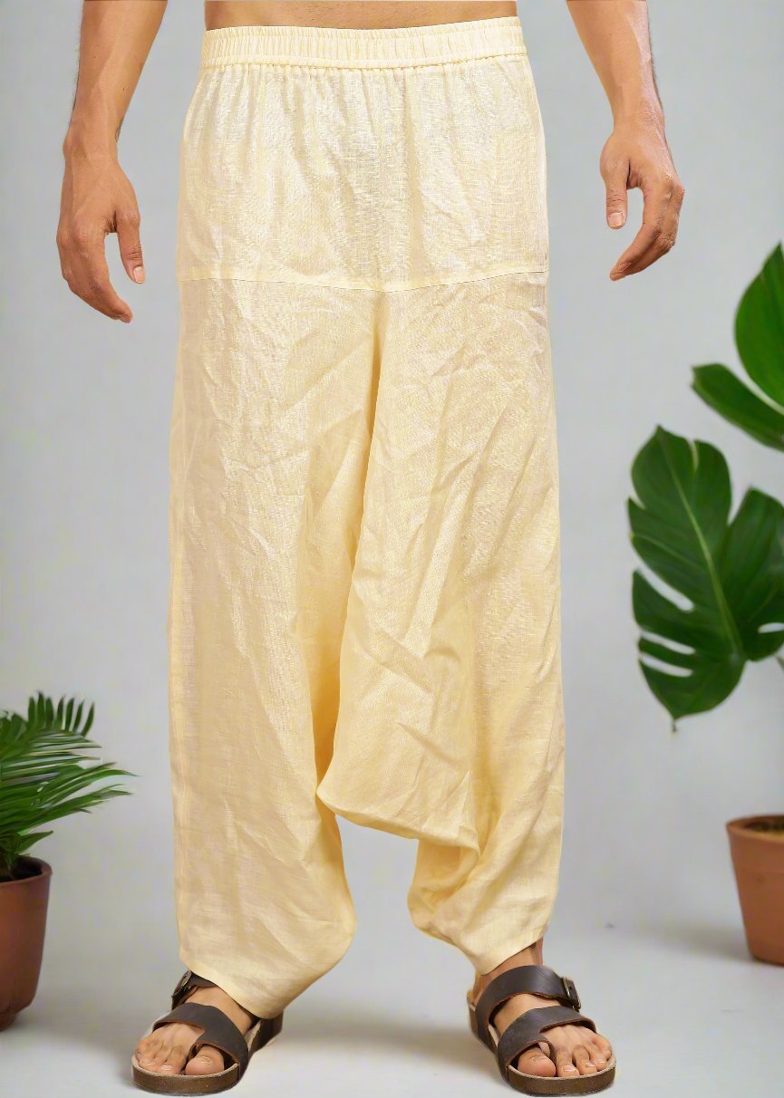 Linen T-Shirt & Harem Pants Co-Ord Set | Light Tea Yellow