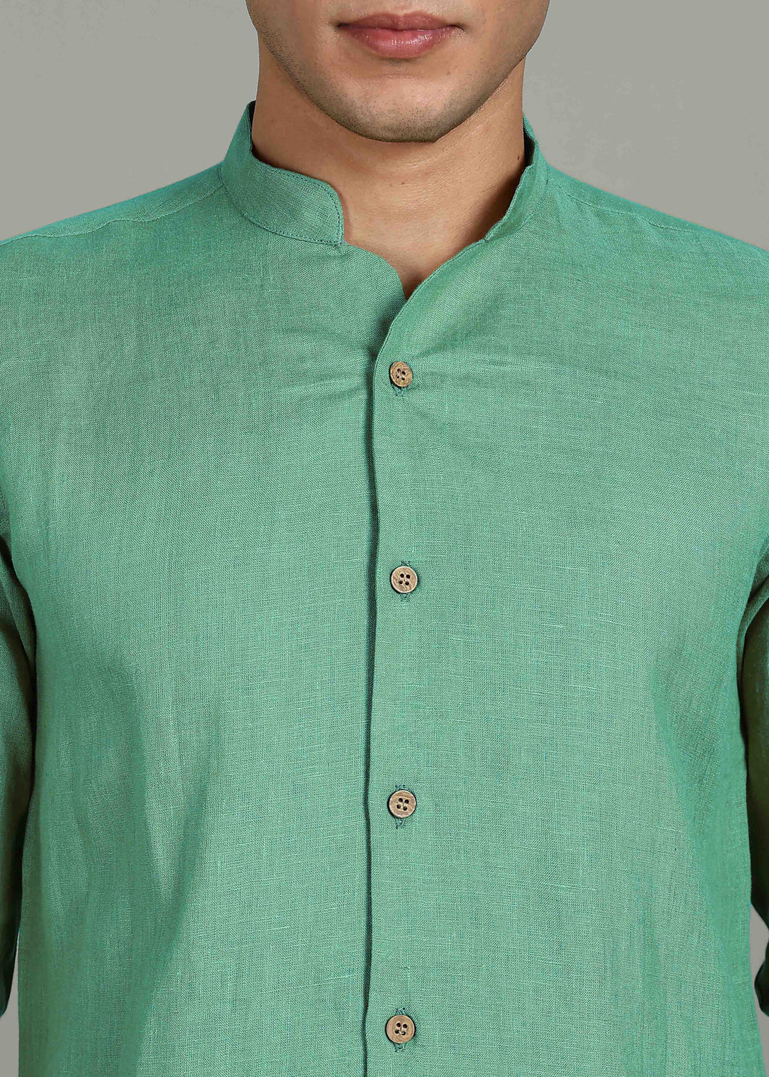 Zeke - Pure Linen Shirt with Back Box Pleat & Button Detail - Cobalt Green