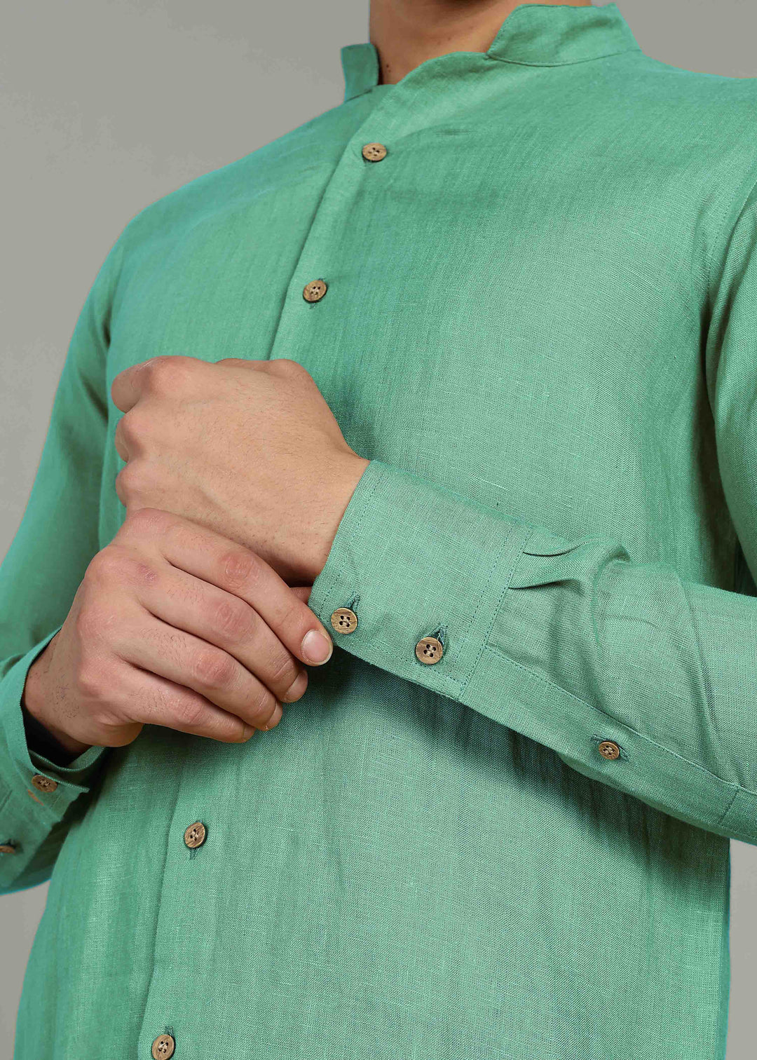 Zeke - Pure Linen Shirt with Back Box Pleat & Button Detail - Cobalt Green